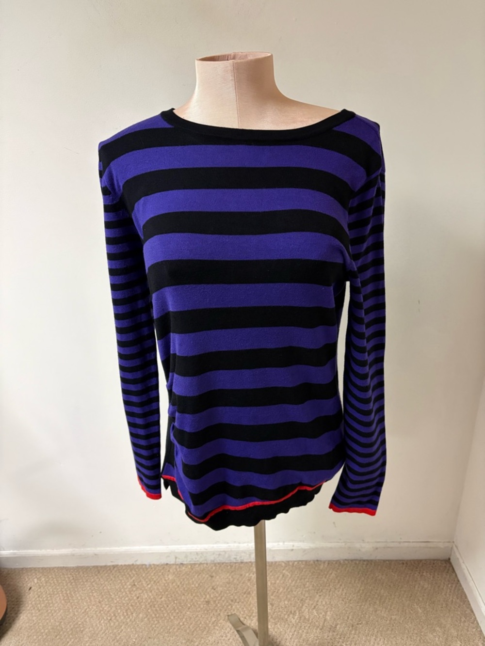 Striped Purple & Black Long-Sleeve Women's Sweater Medium